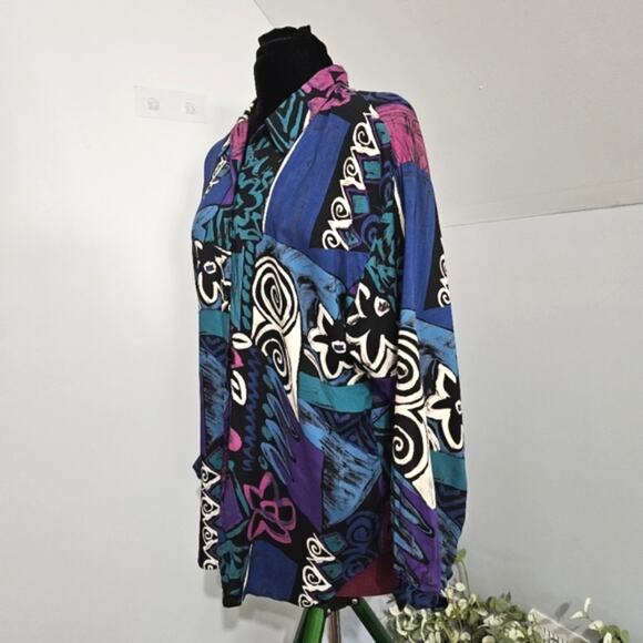 Vintage Jeri Marque Floral Button Front 80s Tunic Top Size 14 Wearable Art - Picture 4 of 11